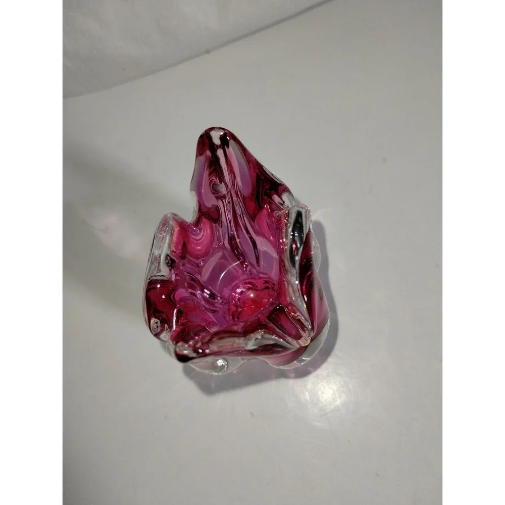Chribska Cat Head‎ Vase Pink Czech Art Glass Hospodka Sommerso MCM 1960s